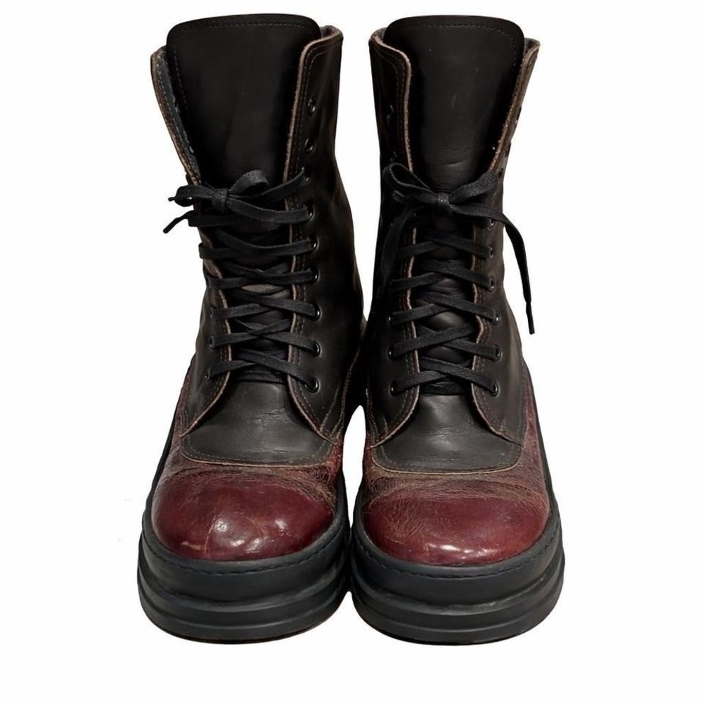 Leather Lace-Up Boots Brown/Burgundy & Black Chunky Sole Grunge Goth‎ Hans Behr